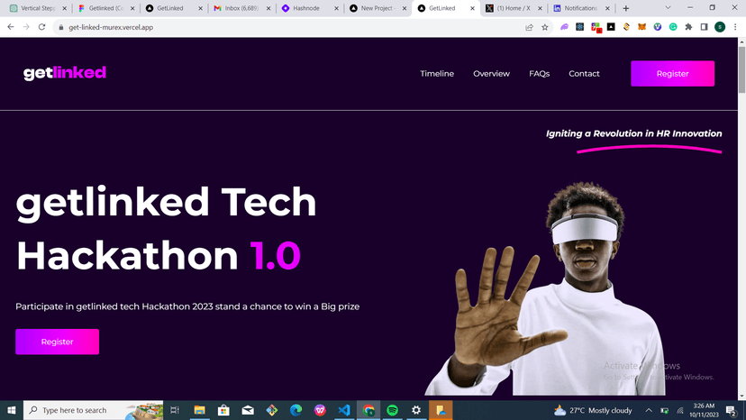 Picture of the getLinked hackathon website